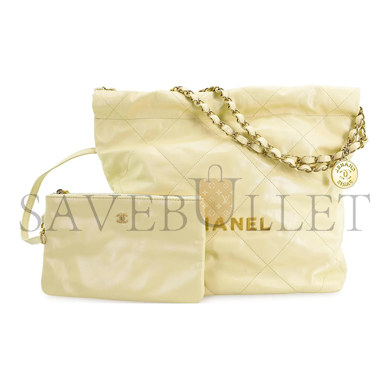 CHANEL 22 BAG YELLOW CALFSKIN GOLD HARDWARE AS3260 (39*35*7cm)